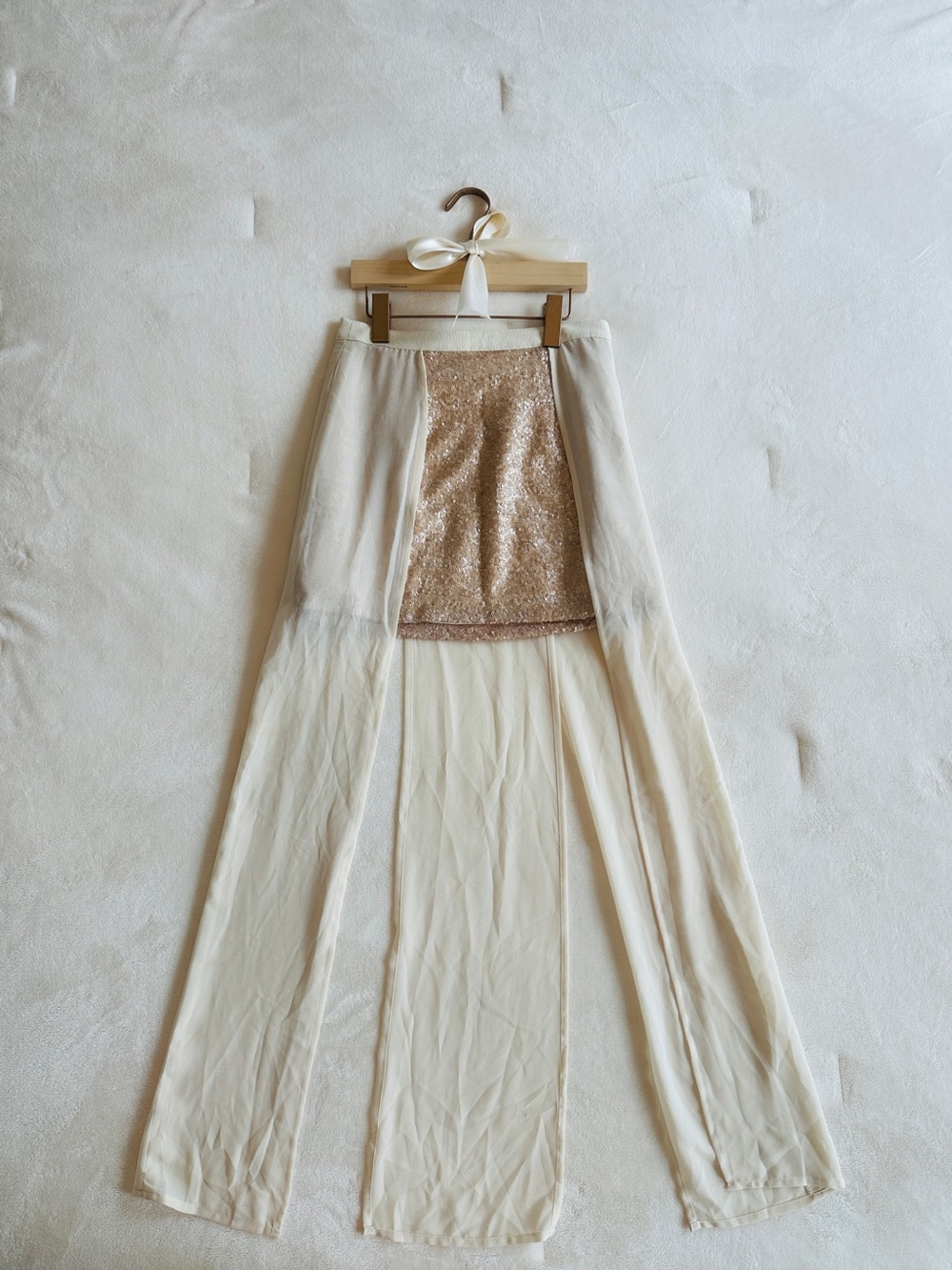 Sparkle & Fade Sequin Skirt w/ Sheer Overlay | Ivory | Size 0